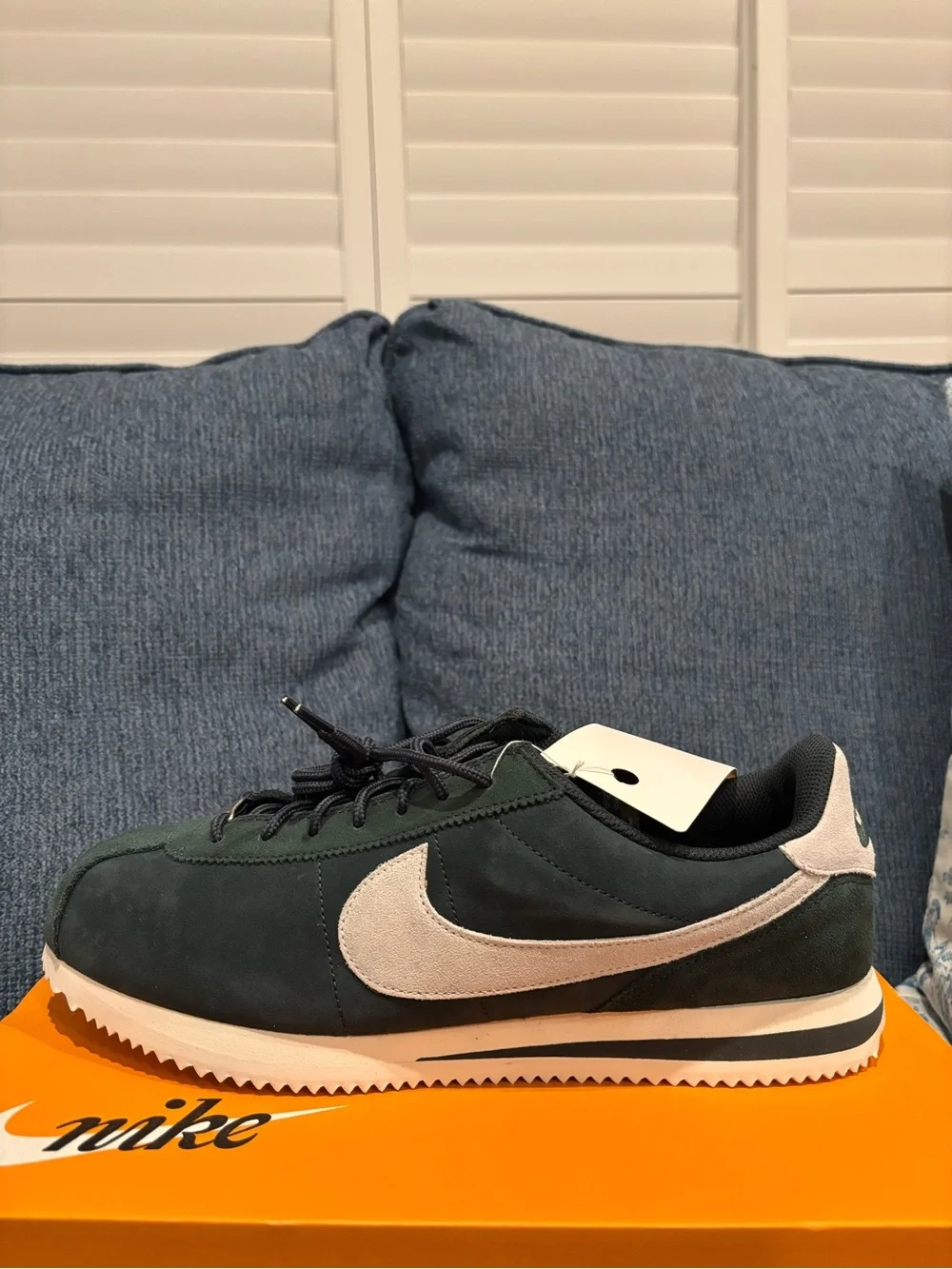 Nike Cortez Men's Low-Top Sneaker in Dark Green with Cream Swoosh